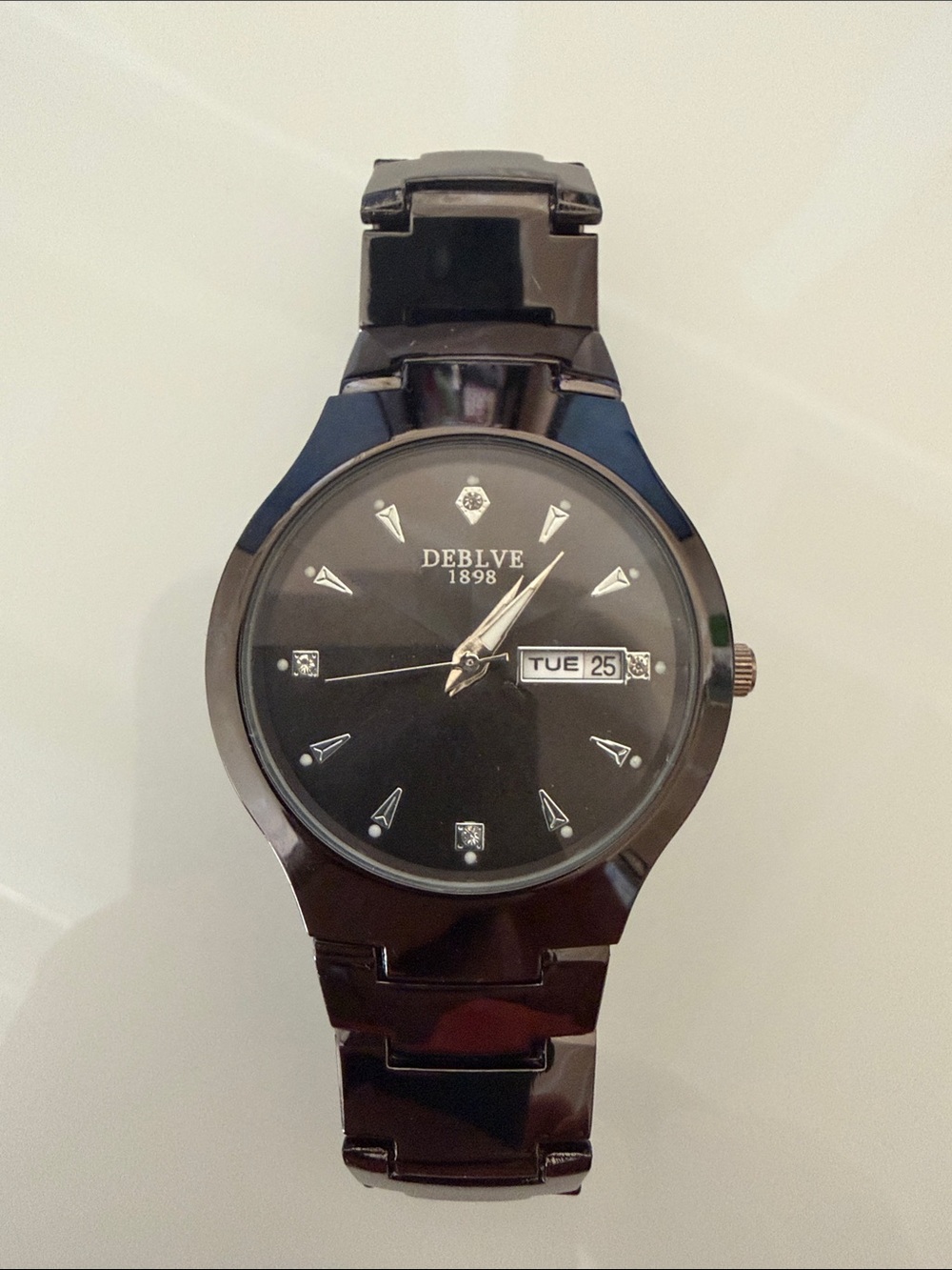 DEBLVE 1898 Black Men’s Day-Date Quartz Stainless Steel Watch